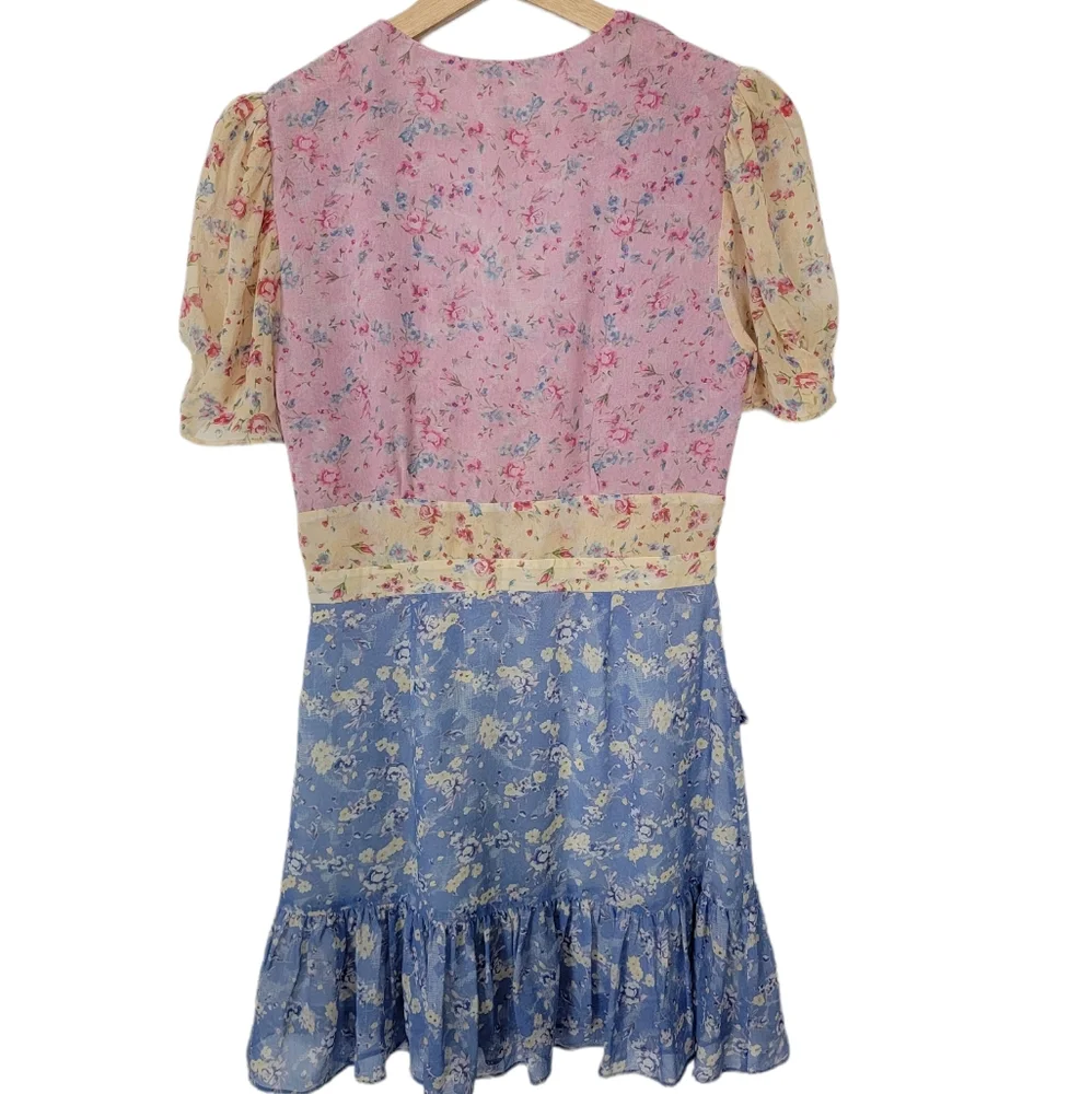 Loveshackfancy Bea Patchwork Floral Silk Mini Dress Floral Size 4 - Picture 6 of 12